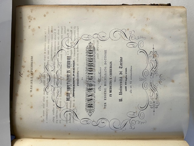 Delle amputazioni in generale. Dissertazione inaugurale presentata da Rava Giorgio da Monchiero per essere dichiarato Dottore in Medicina e Chirurgia